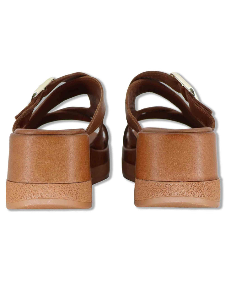 Sandali donna in pelle cuoio con fascette e fibbia e zeppa alta SP261352 014 Spatarella 