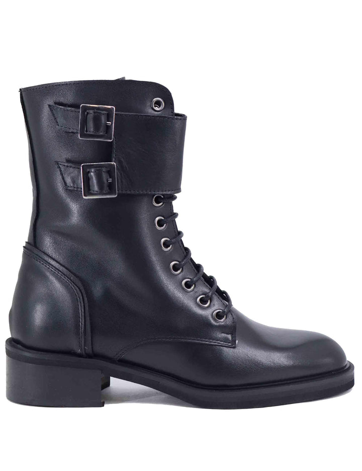 Stivaletti stringati donna in pelle nera tacco basso SPTRPR5055 001 Spatarella 