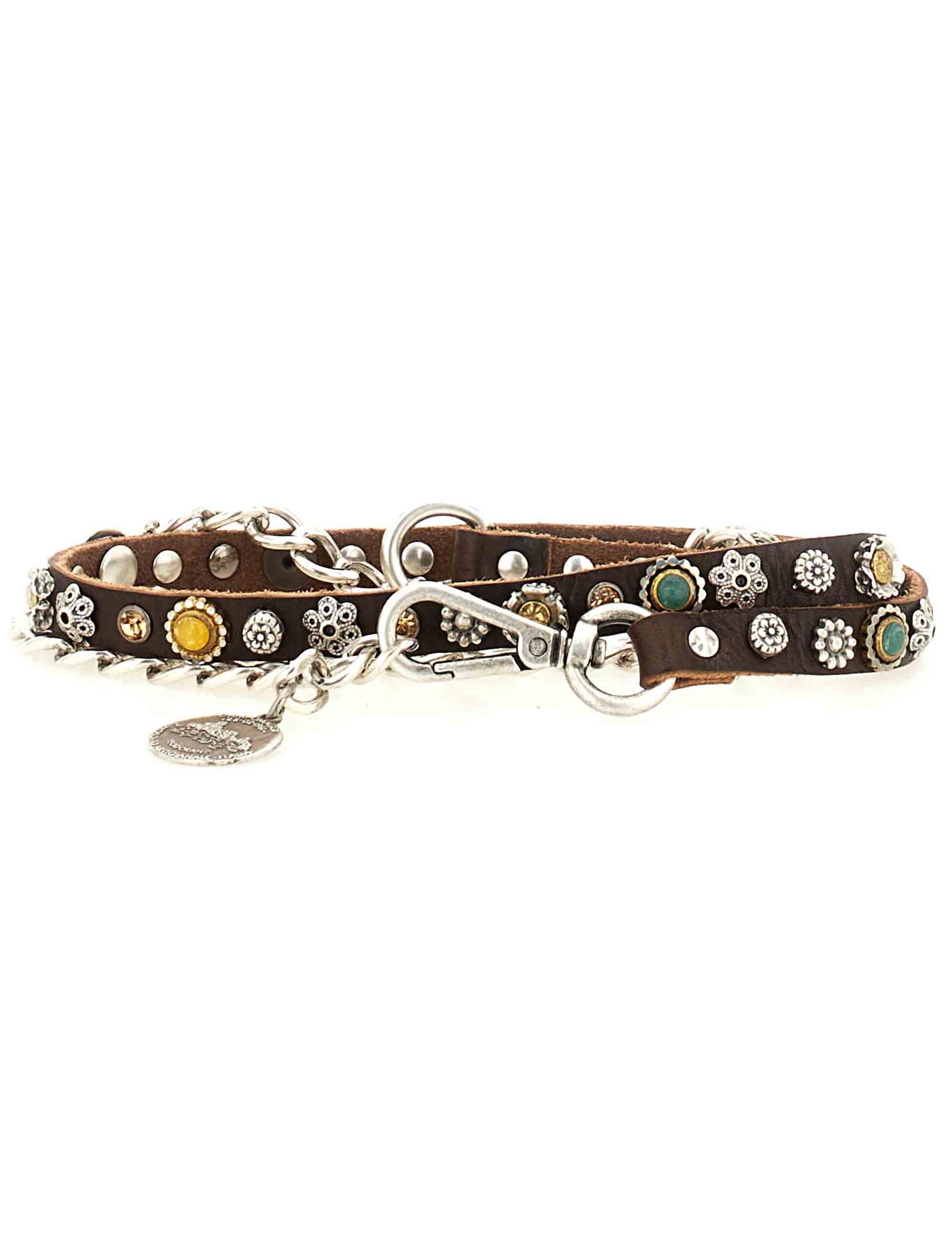 Cinture donna in pelle marrone con borchie e catena C043290ND X2983 C1501 Campomaggi 