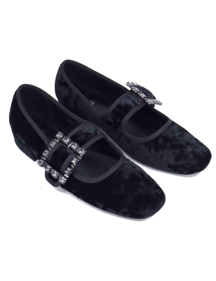 Ballerine donna in velluto nero con fibbia in strass T185L0131016 001 Exe 