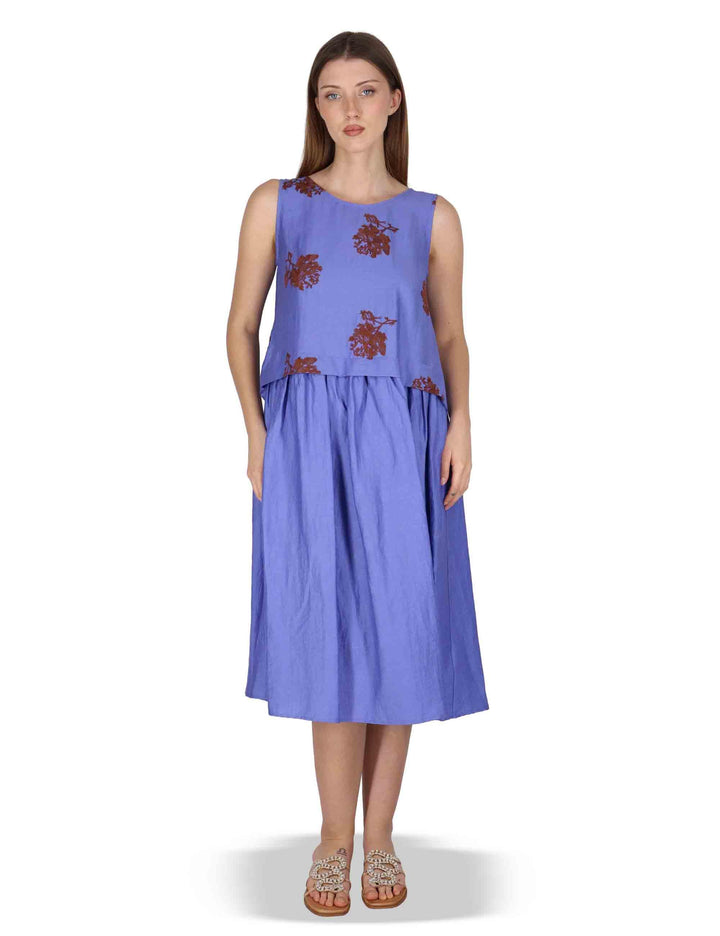 Abito donna Airy Midi Flow in lino blu con stampa floreale JABAB0001-F1522-1232 6090 Justmine 