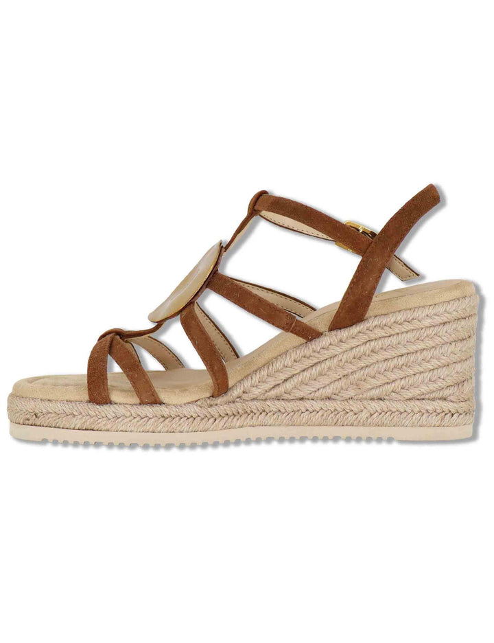 Sandali espadrillas donna in camoscio marrone con zeppa alta e cinturini regolabili CALDER KS BOMBON Unisa 