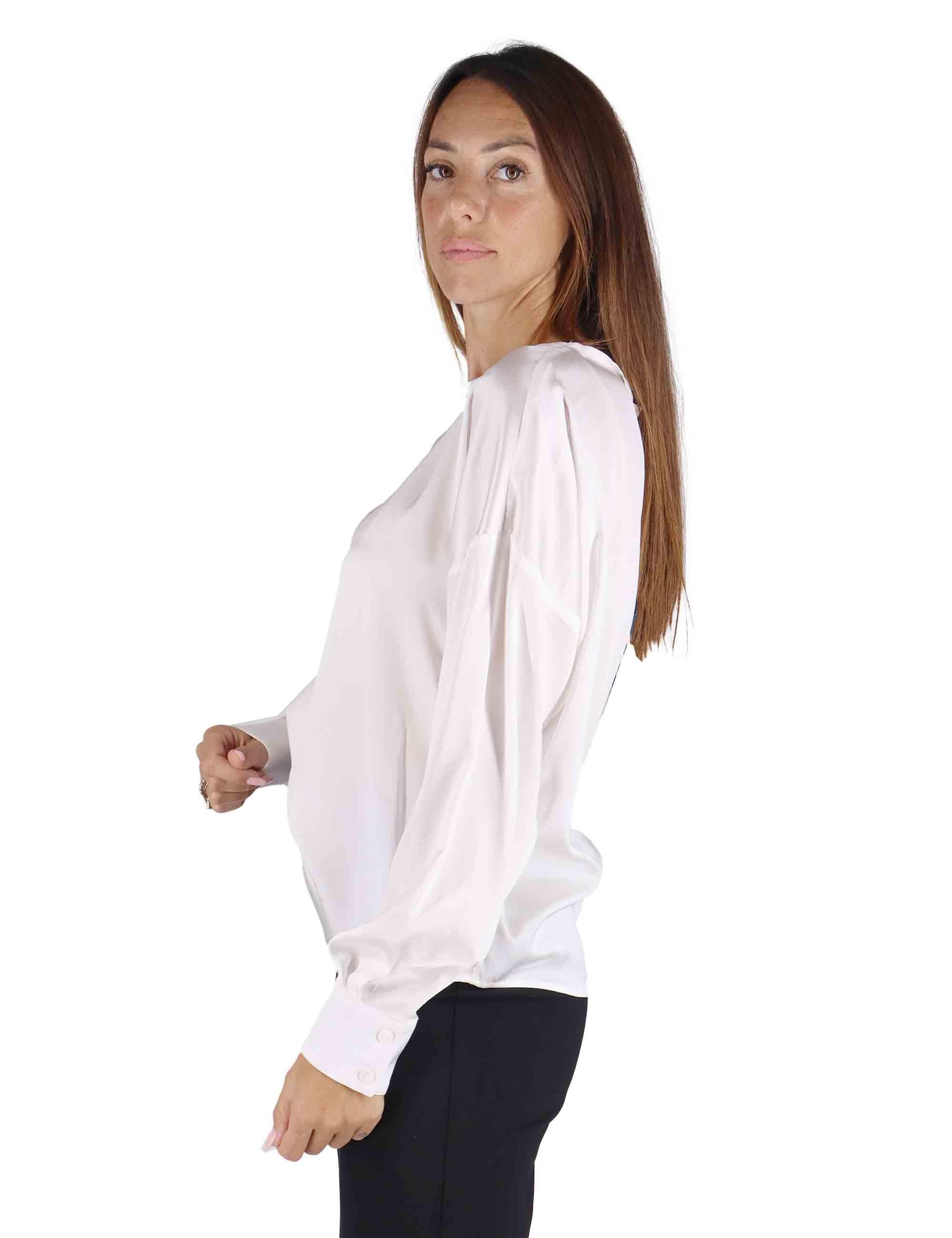 T-shirt donna in pura seta bianca con maniche lunghe 557 C176 Camicettasnob 