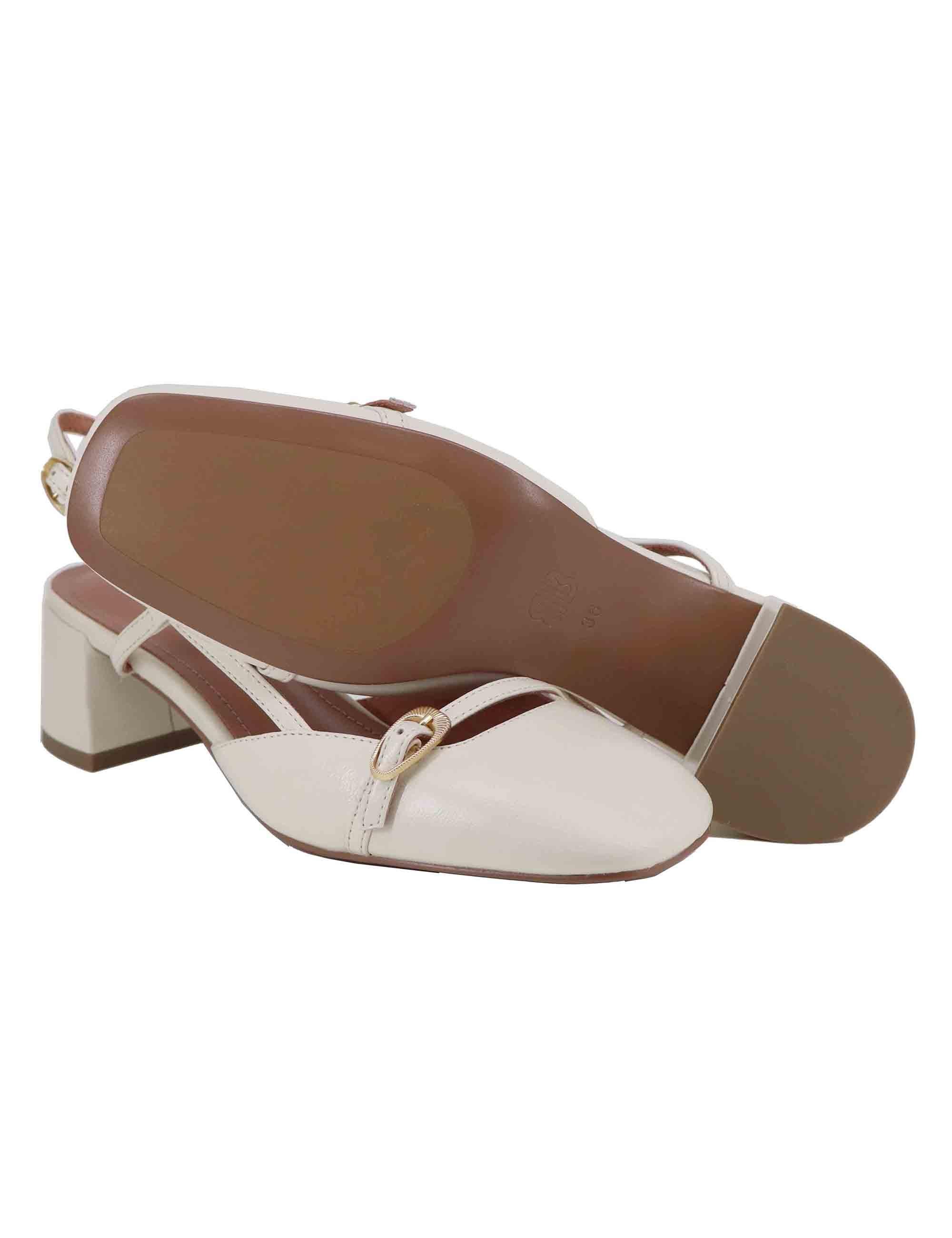 Slingback Patty donna in pelle bianco tacco medio 676Z45VK 100 Bibi Lou 