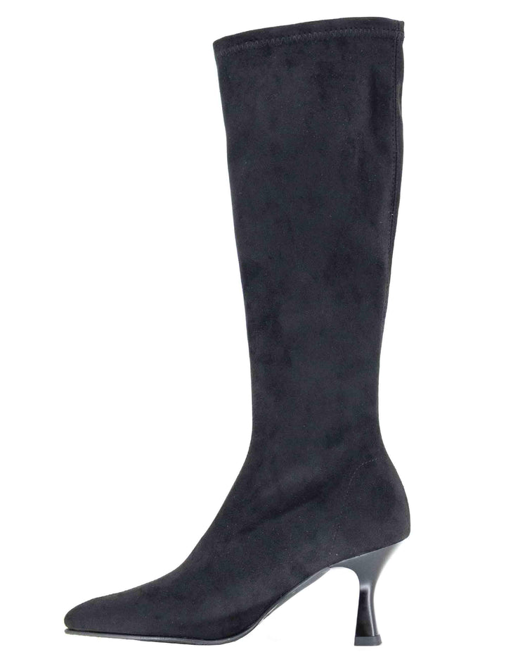 Stivali donna in tessuto elasticizzato nero con tacco alto e punta a punta 78041-AE 05 Miss Elastic 