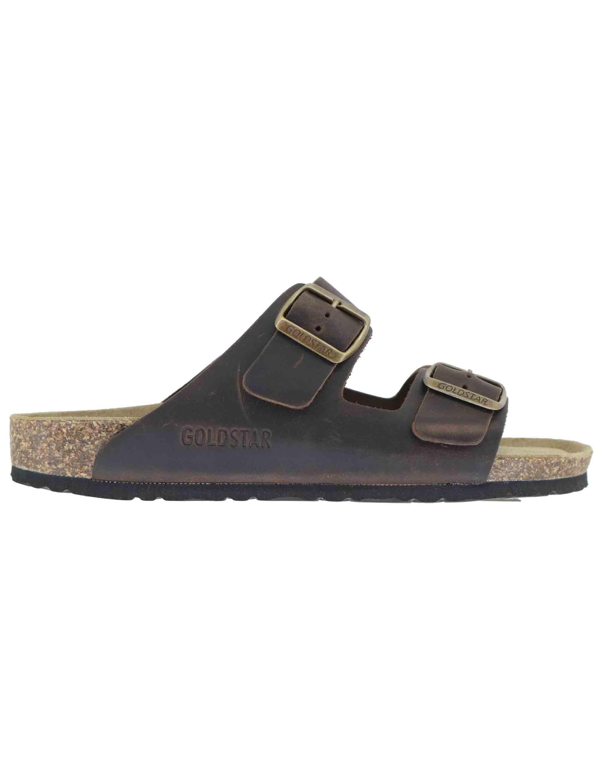 Sandali uomo in pelle marrone con doppia fibbia G283IG 014 Gold Star 