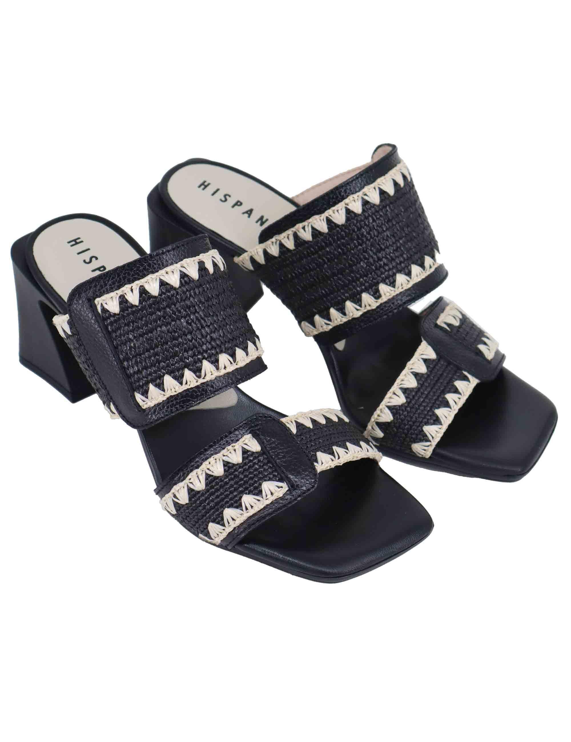 Sandali donna doppia fascia in pelle nera con tacco alto HV253946 C010 Hispanitas 