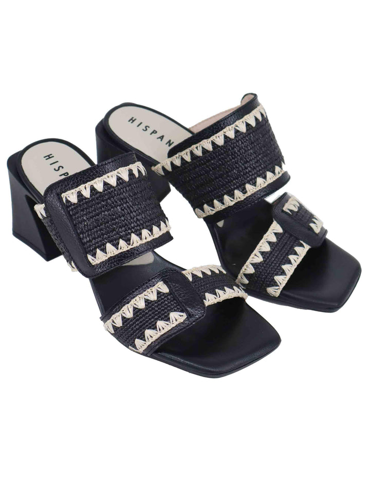 Sandali donna doppia fascia in pelle nera con tacco alto HV253946 C010 Hispanitas 