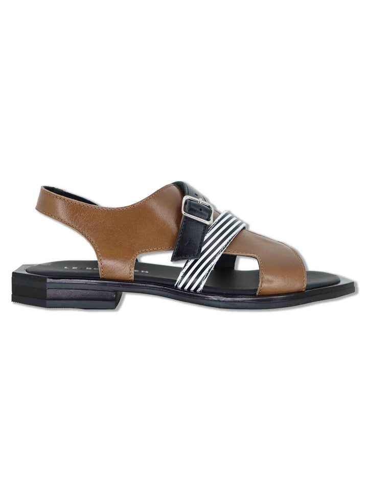 Sandali donna in pelle cuoio e nera con cinturino e tacco basso SC35 2 Le Bohemien 