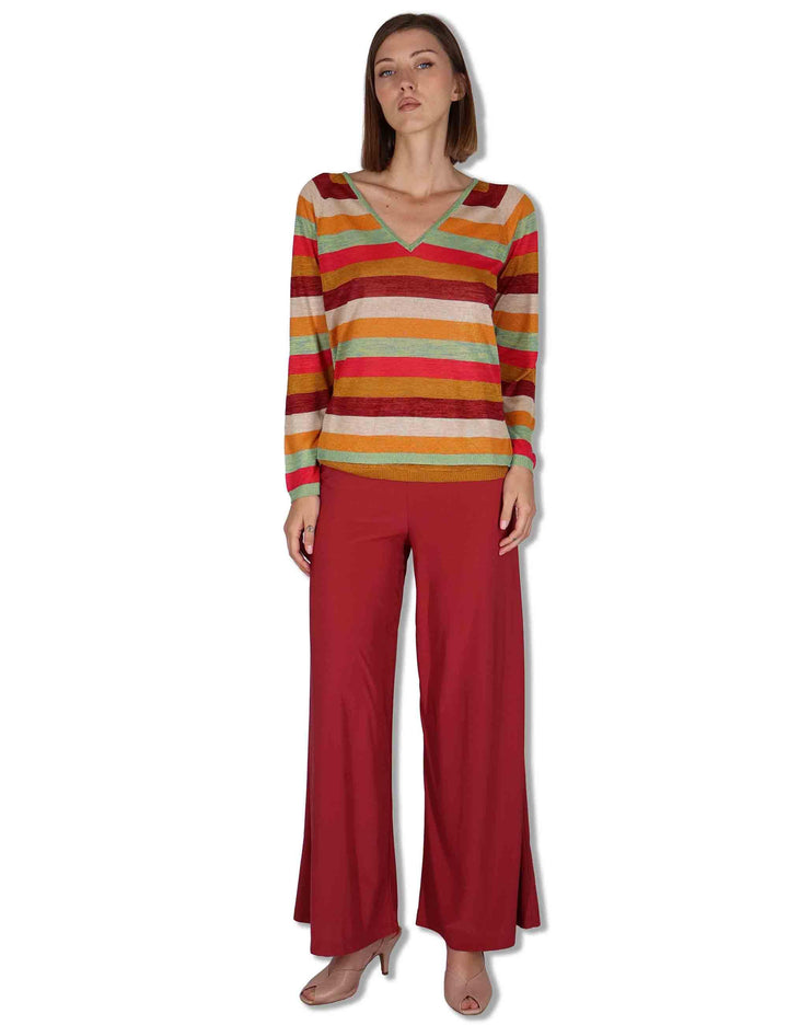 Maglia donna Viscose Fluid in viscosa naturale ruggine e multicolore JQ512177100 31B99 Maliparmi 