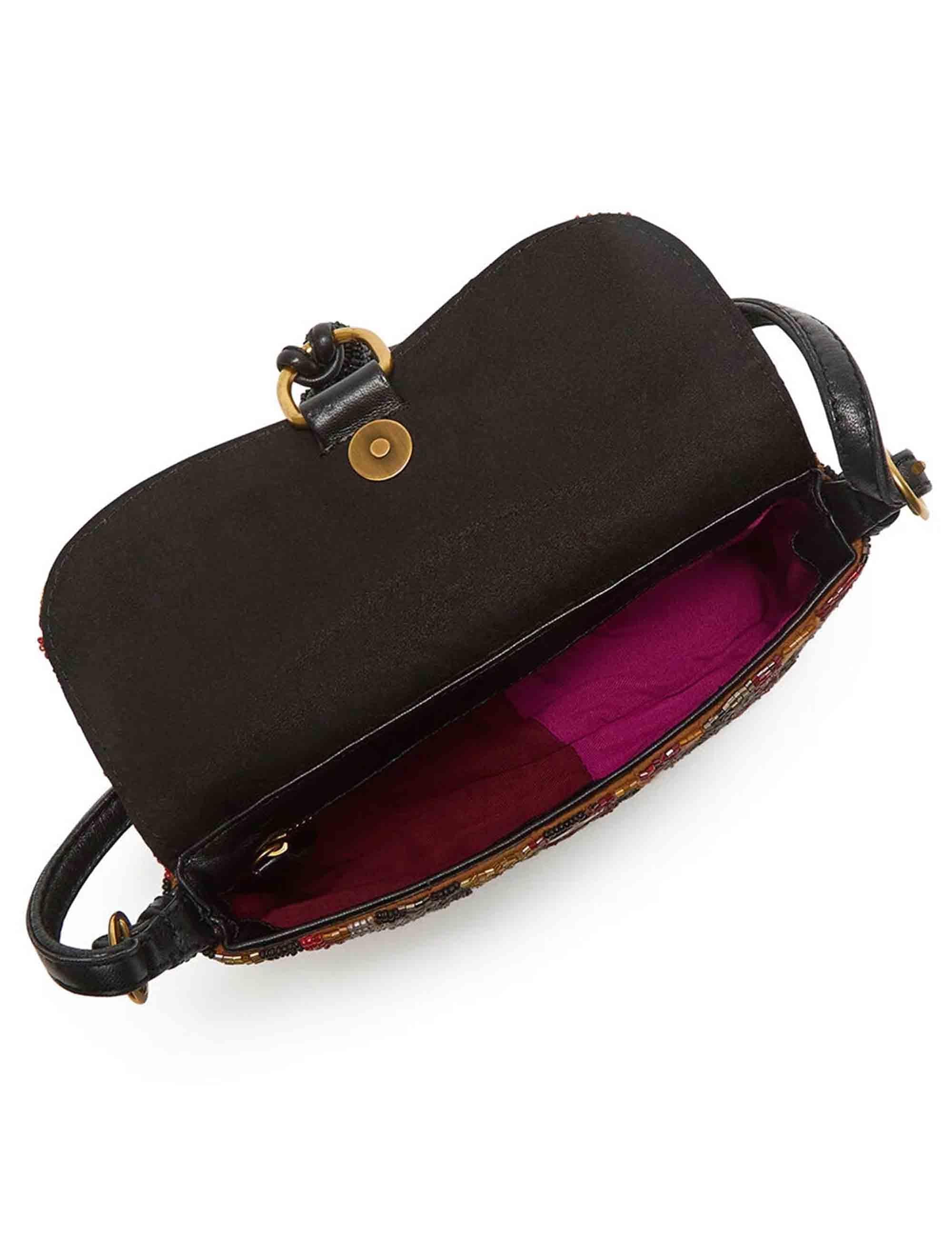 Borse donna Flame Embroidery in pelle nera e oro con tracolla a spalla BF001307235 99C99 Maliparmi 