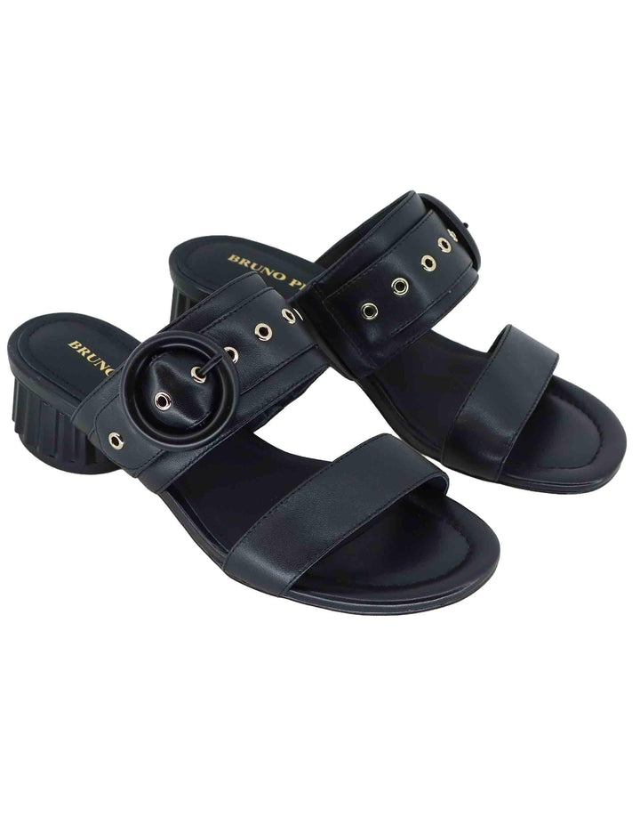 Sandali donna in pelle nera con tacco basso e fibbia BL2104X 001 Bruno Premi 