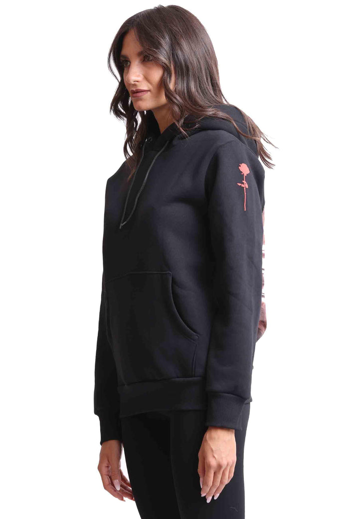 Felpa donna con cappuccio in tessuto nero e stampa in seta HOODIE TOKYO Bastille 