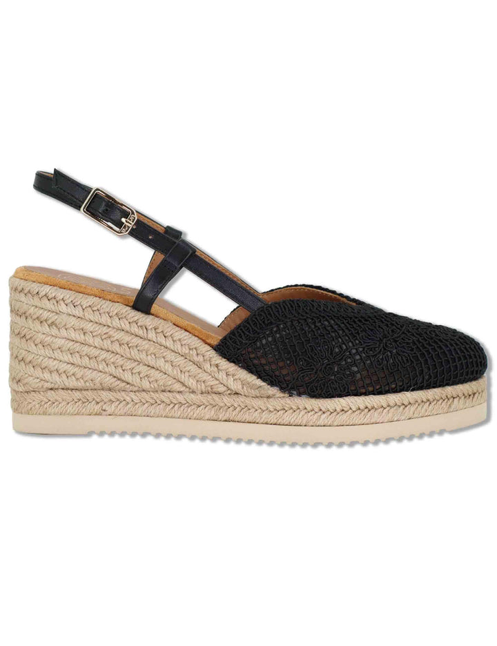 Sandali espadrillas donna in tessuto nero con zeppa in corda CHABI NTO BLACK Unisa 