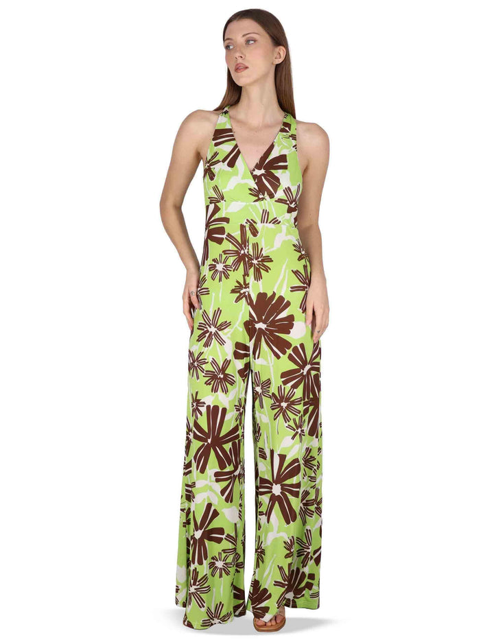 Tute Long Sleeve Jumpsuit in jersey verde a fantasia con spalle scoperte JFATU0001-E2715-1244 7046 Justmine 