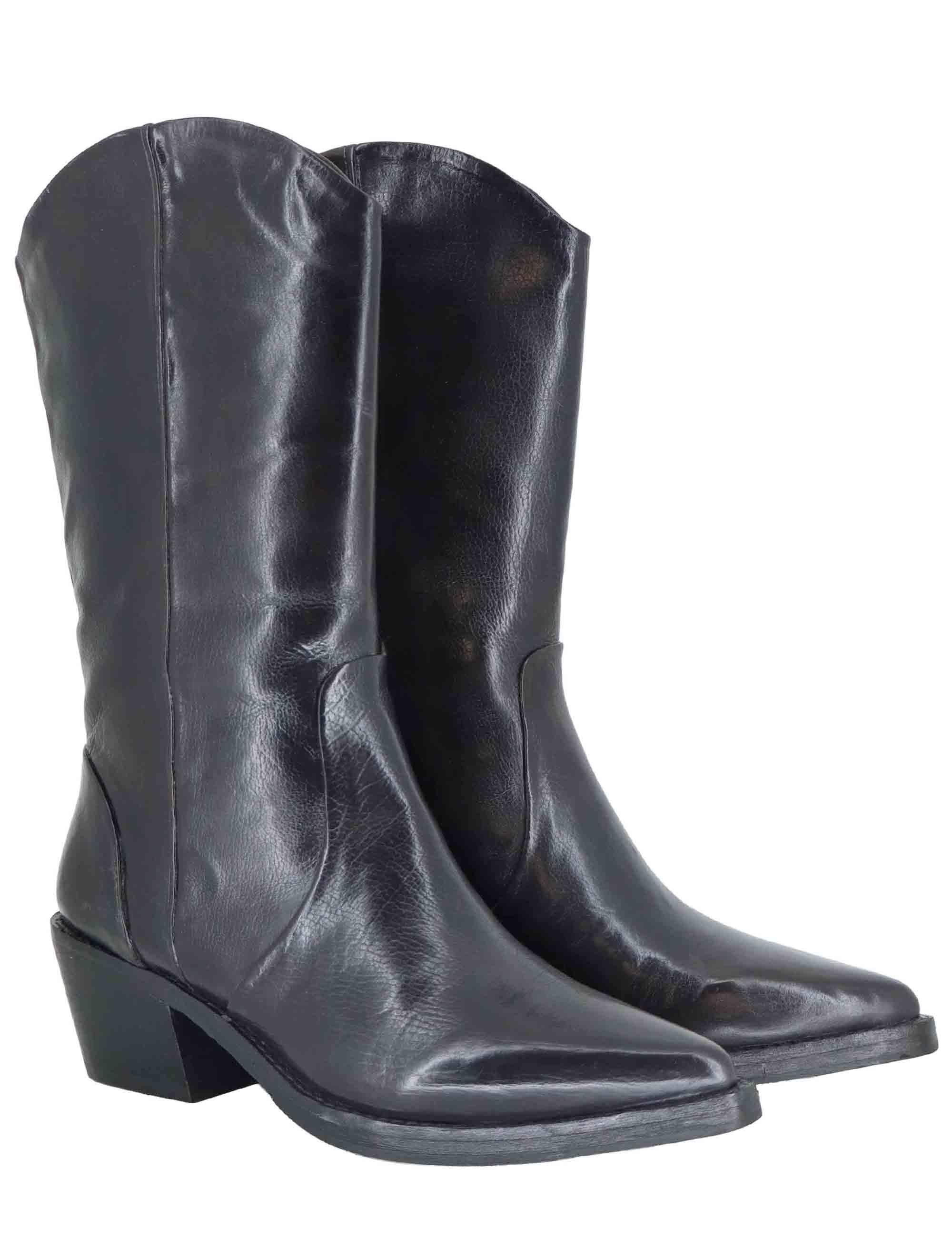 Stivali texani donna in pelle marrone con tacco medio 252-21-14 DKGRE Zolfo 