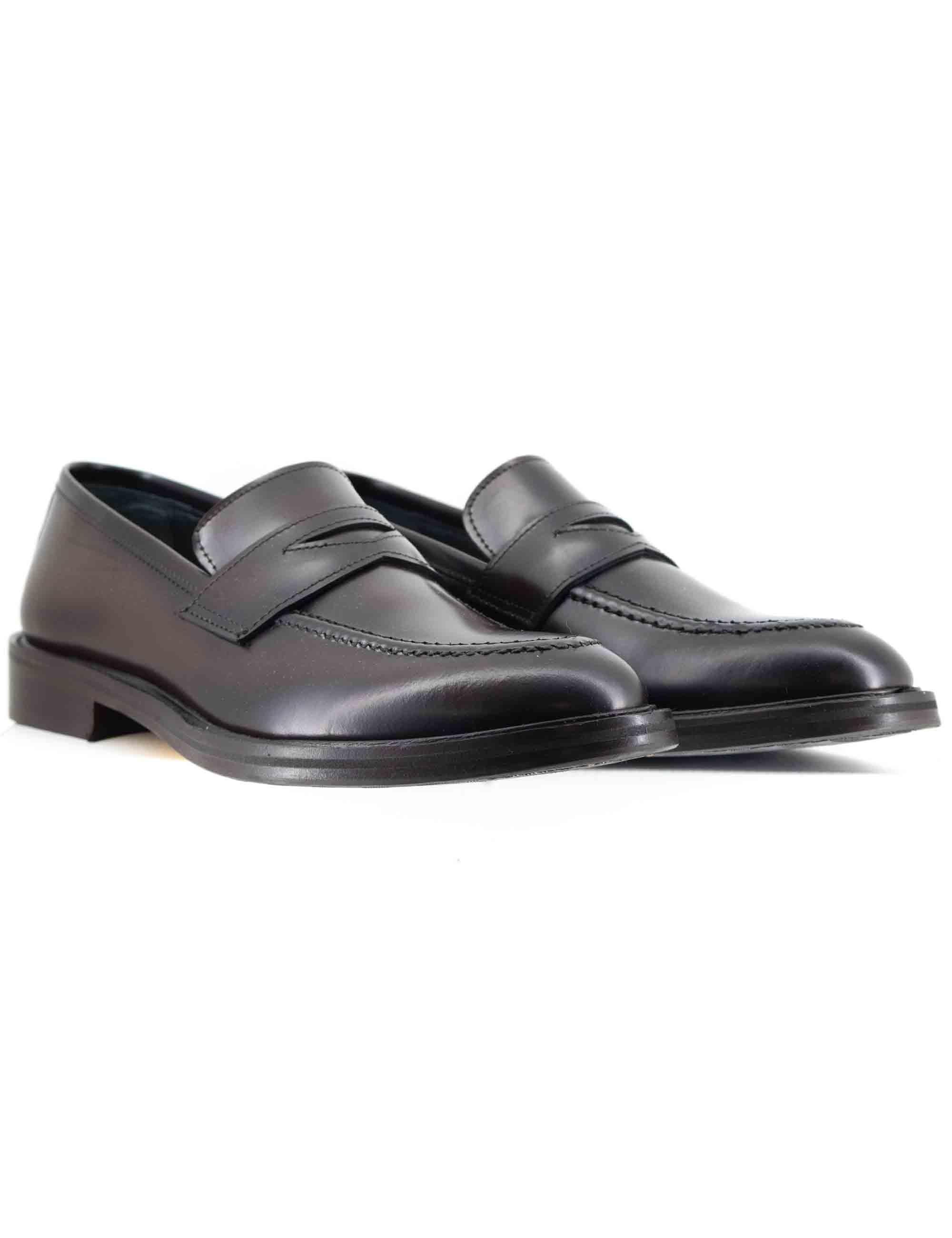 Mocassini uomo in pelle marrone con suola in cuoio e gomma cucita SP10401 014 Spatarella 
