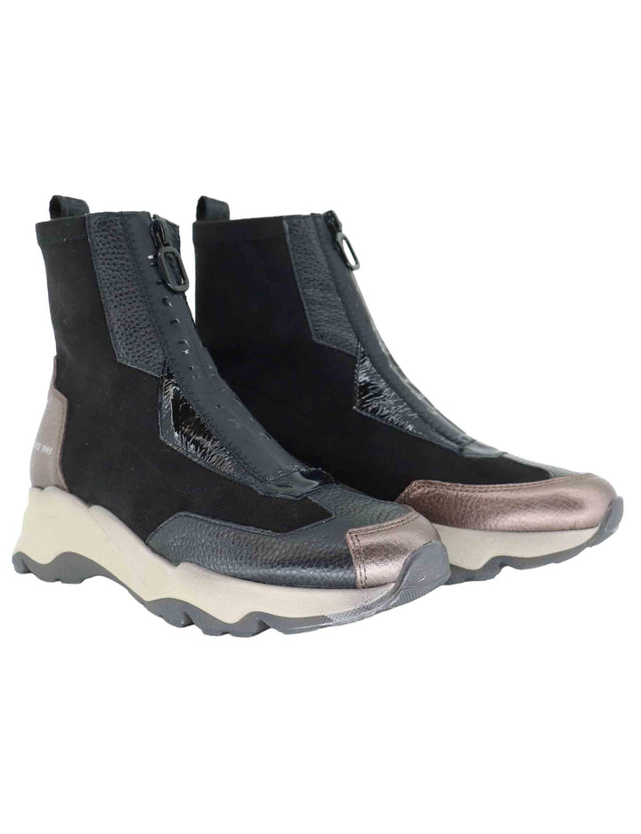 Sneakers donna in pelle e tessuto nero con suola alta in gomma CHI254321 C004 Hispanitas 