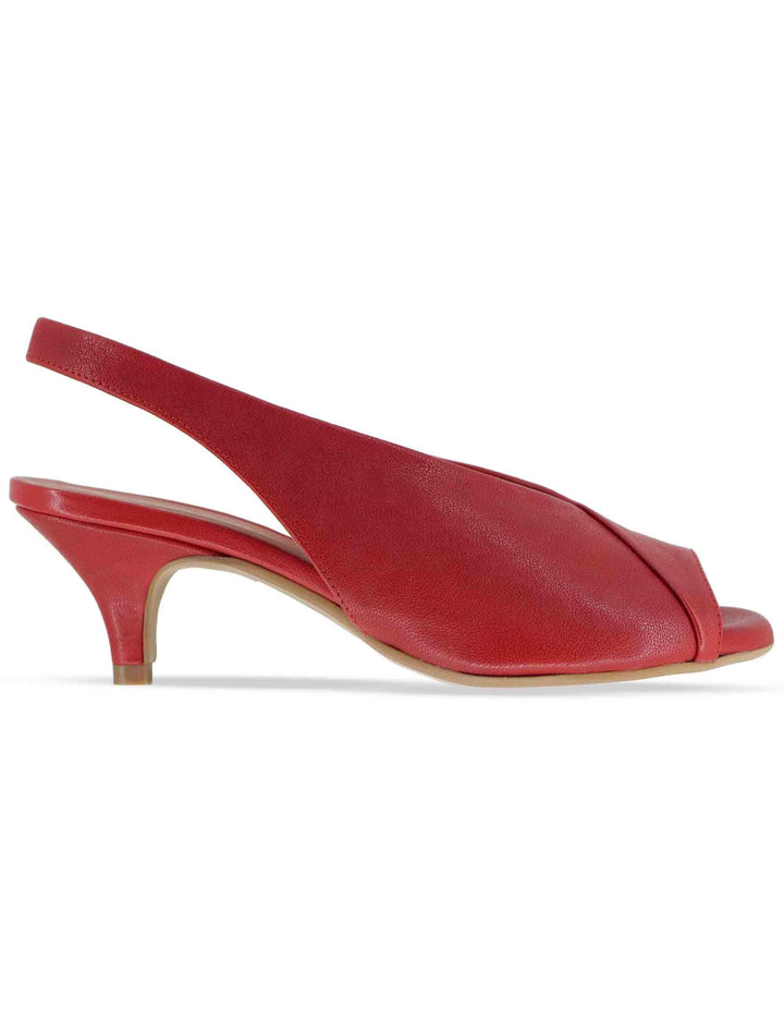 Sandali donna slingback in pelle rossa tacco basso D801 004 Les Venues 