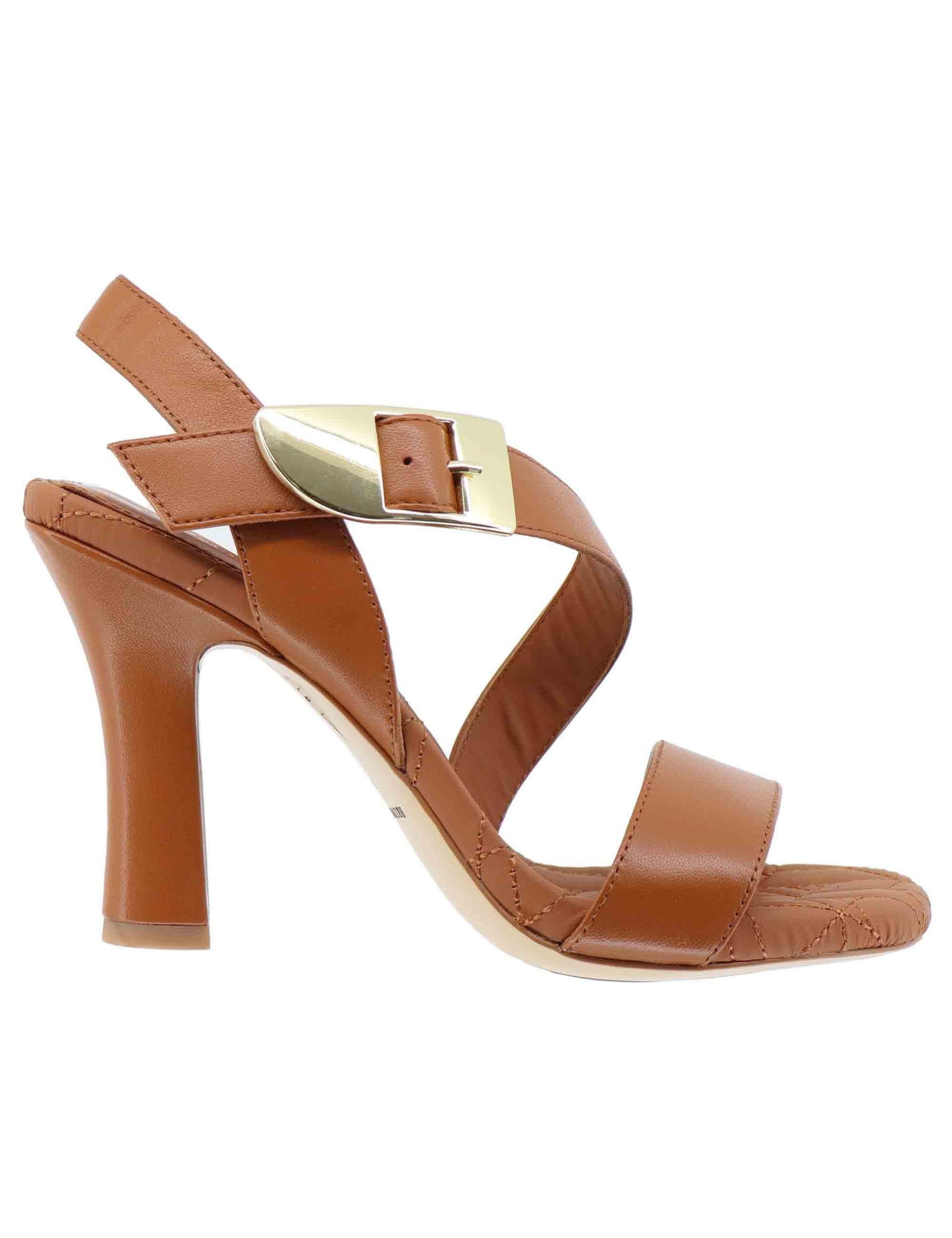 Sandali donna in pelle cuoio tacco alto con fibbia oro BL5703X 014 Bruno Premi 