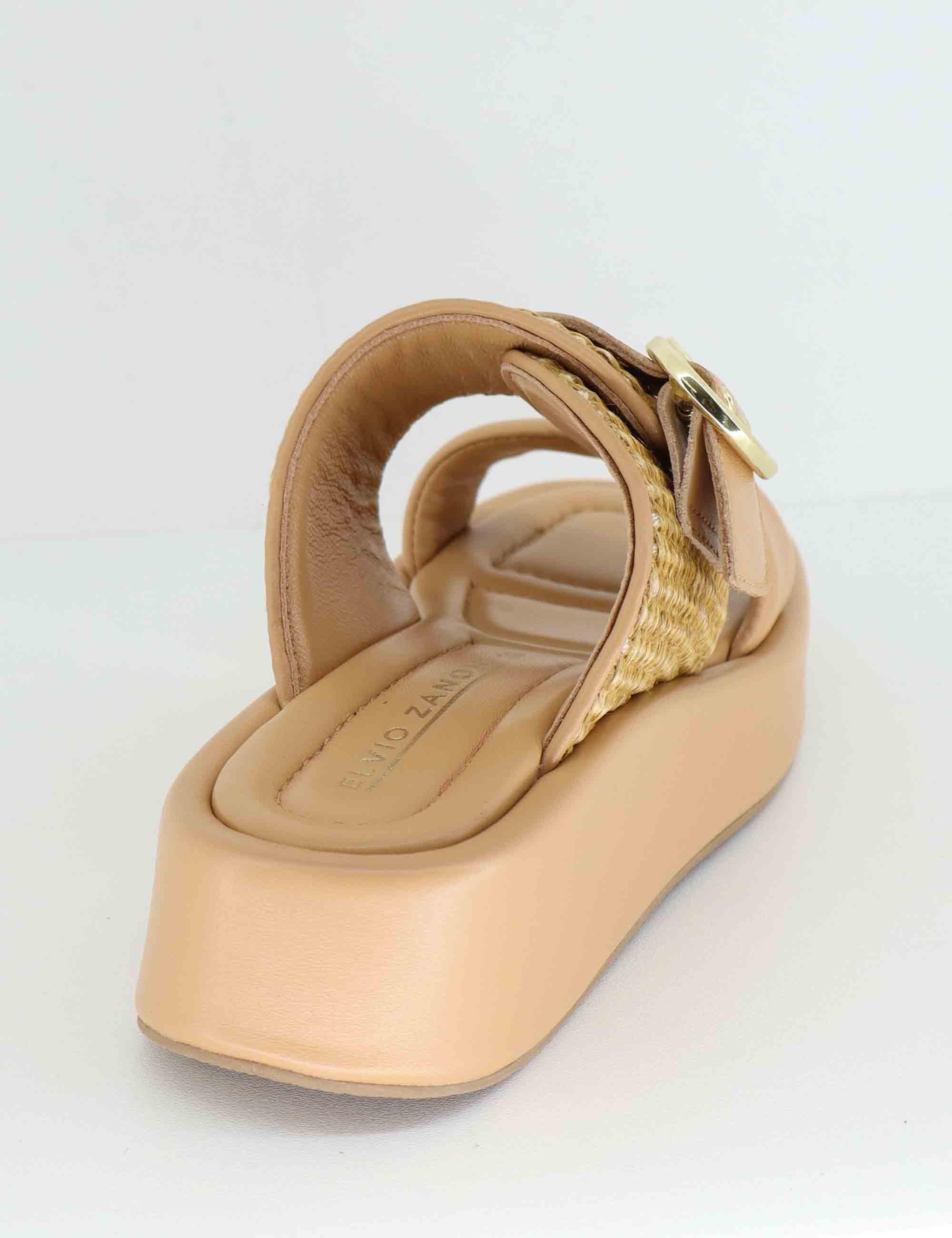 Sandali donna in pelle beige con zeppa bassa EB1502X 017G Elvio Zanon 