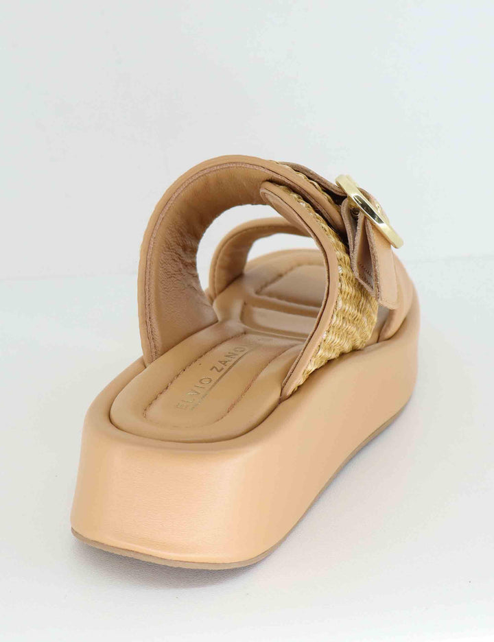 Sandali donna in pelle beige con zeppa bassa EB1502X 017G Elvio Zanon 