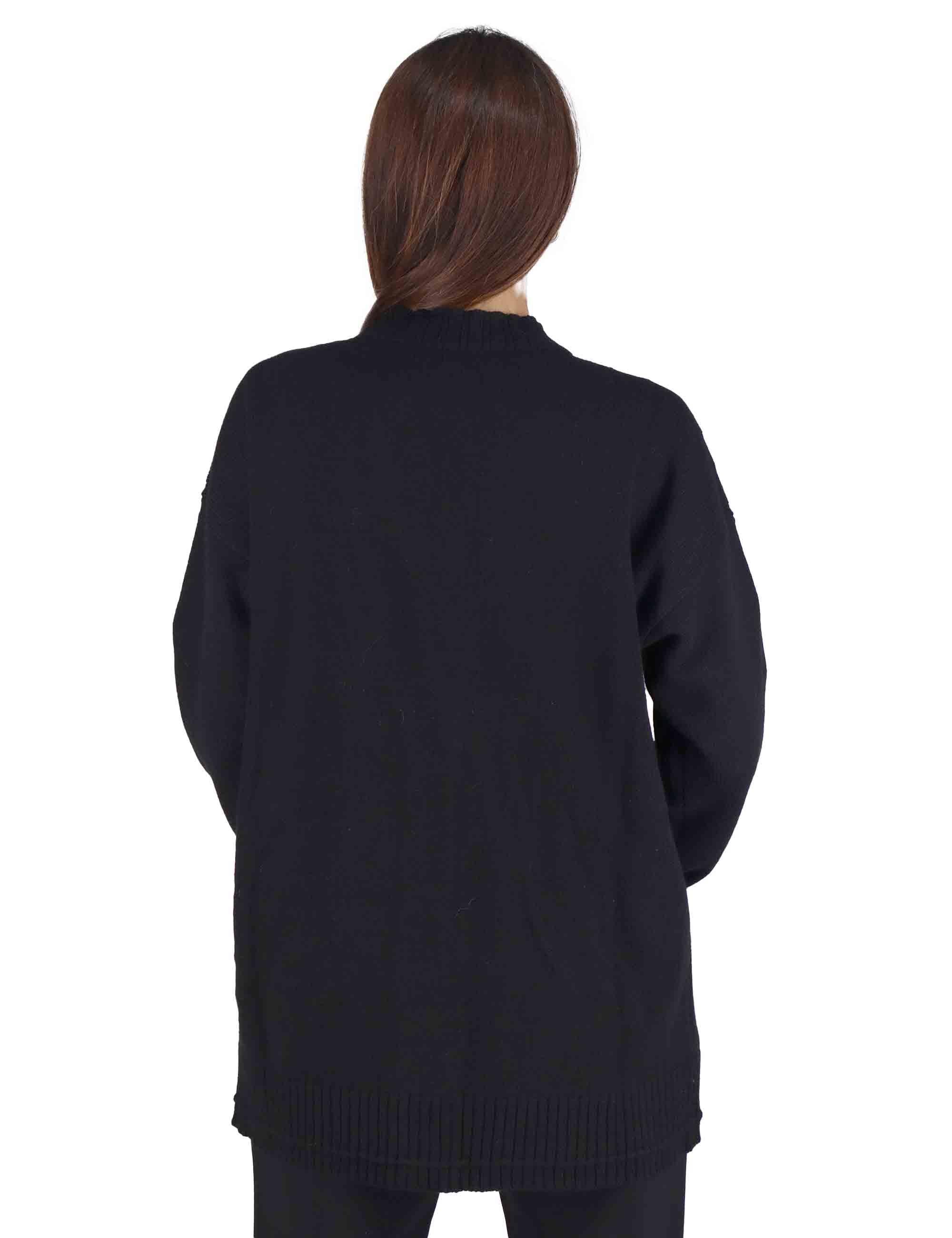 Cardigan donna Cahemire Merinos in lana nero con scollo a V JN370574315 20000 Maliparmi 