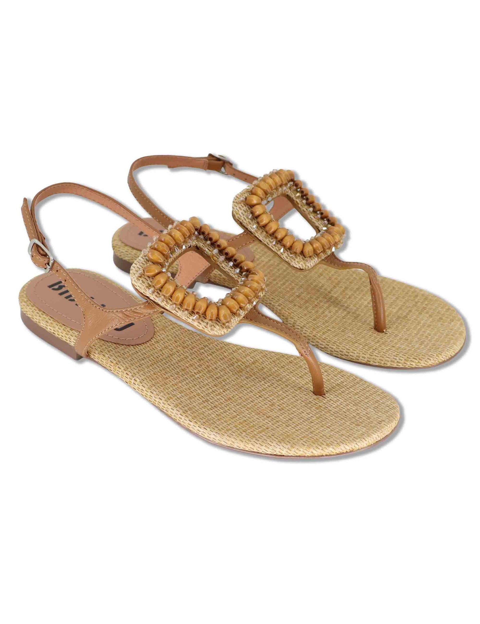 Sandali donna flat in pelle cuoio con accessorio e cinturino regolabile 640Z10VK 92-CUERO Bibi Lou 