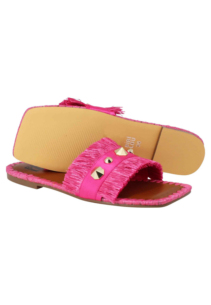 Sandali flat Alexis donna tessuto sfrangiato fuxia con borchie 891Z69HG 053 Bibi Lou 