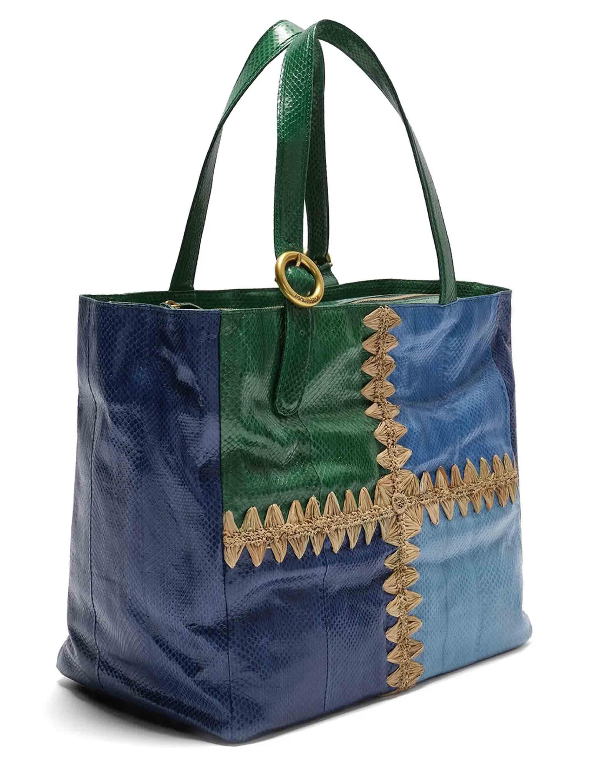 Borse donna Patchwork Thread in pelle azzurra con doppi manici BH030501563 A8188 Maliparmi 