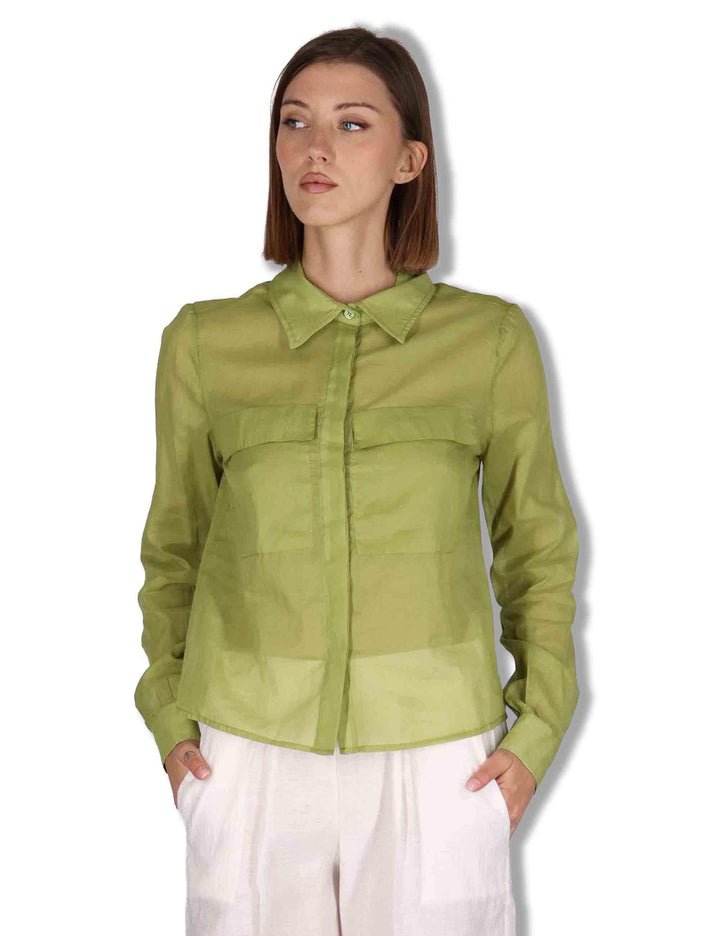 Camicie donna in puro cotone verde con tasconi e maniche lunghe JABCM0001-F1493-1230 7046 Justmine 