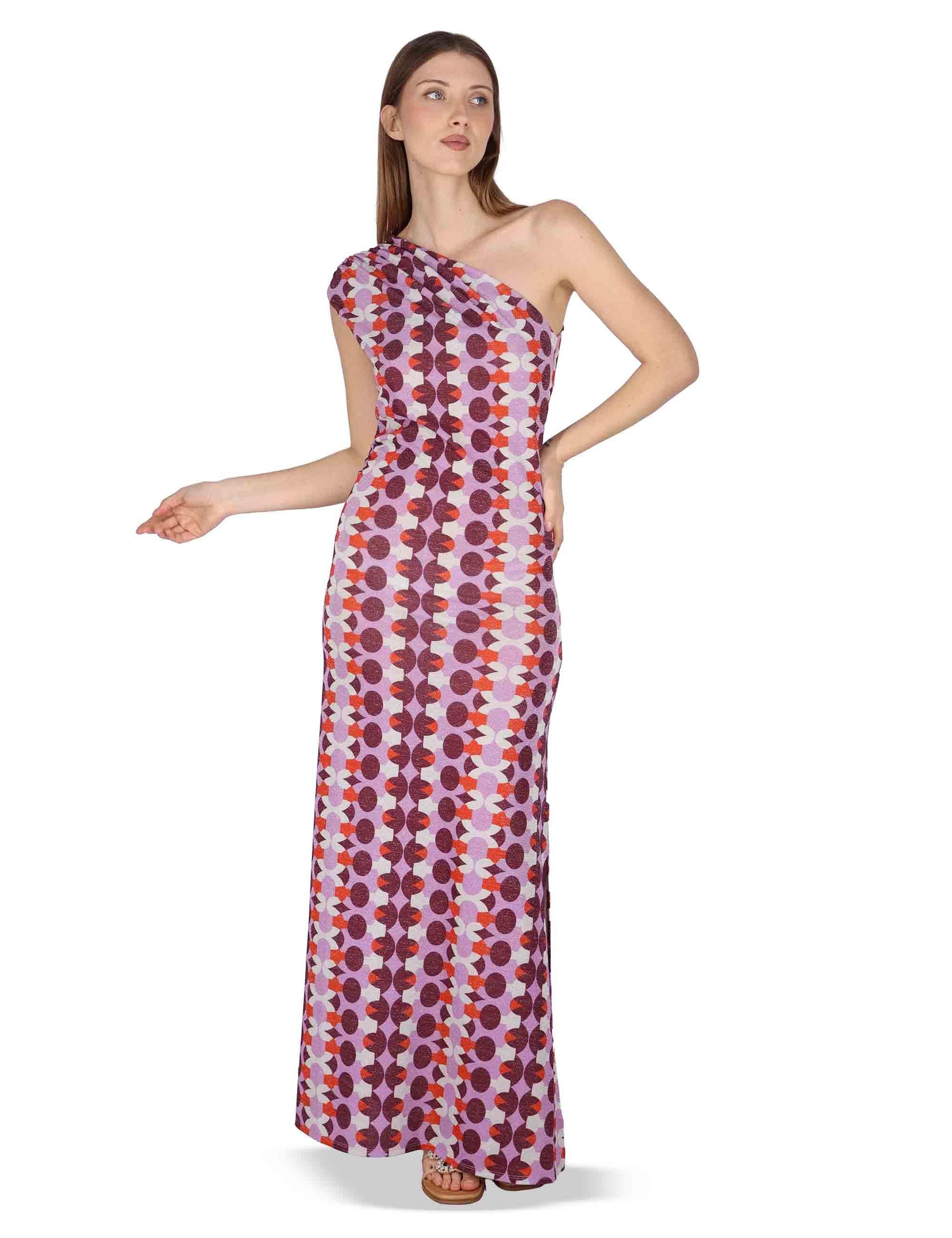 Abiti donna Asymmetric Draped monospalla in tessuto lilla stampato JFAAB0001-F1481-1261 4235 Justmine 