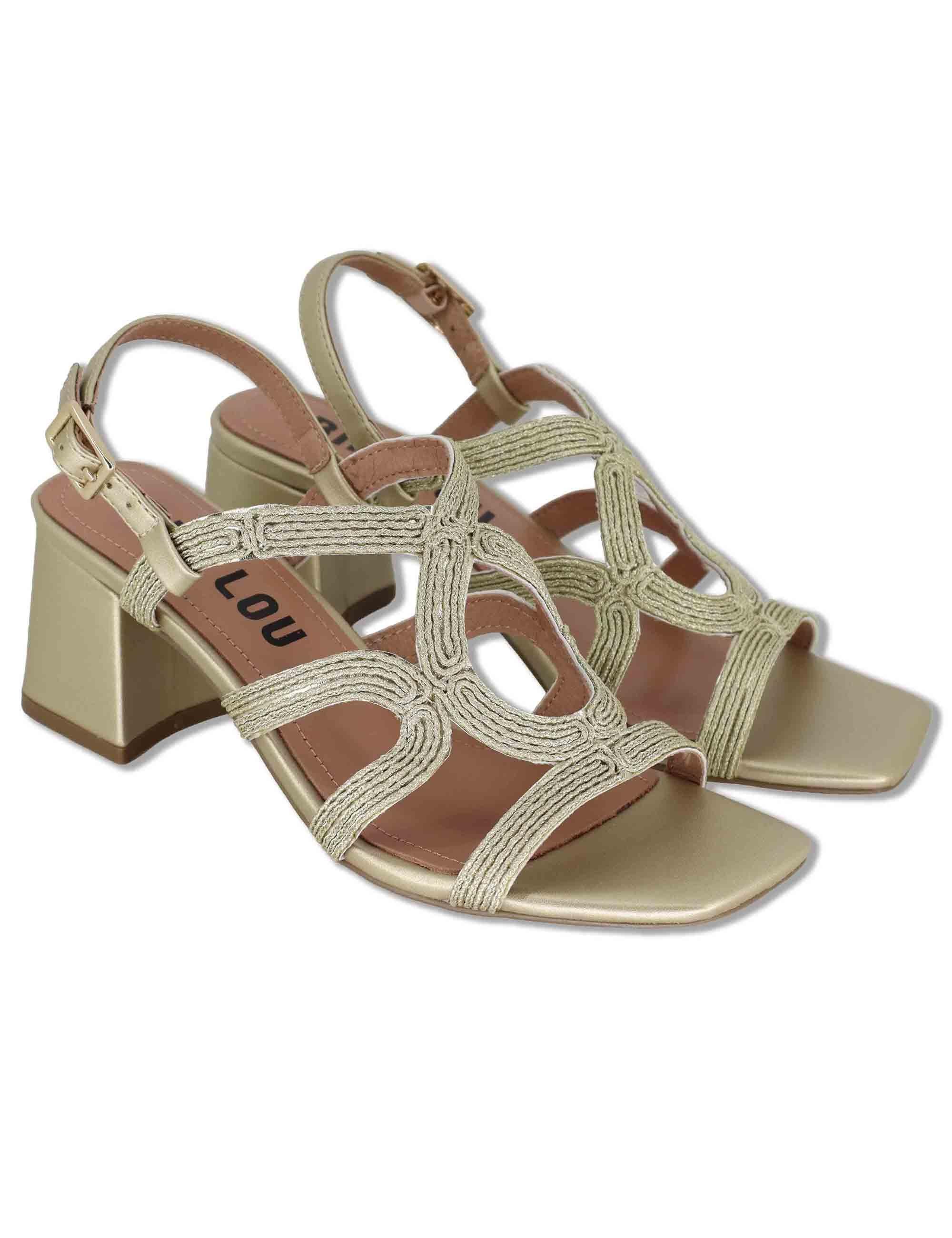 Sandali slingback donna in pelle e tessuto oro con tacco alto Meli 876Z94HG 04-ORO Bibi Lou 