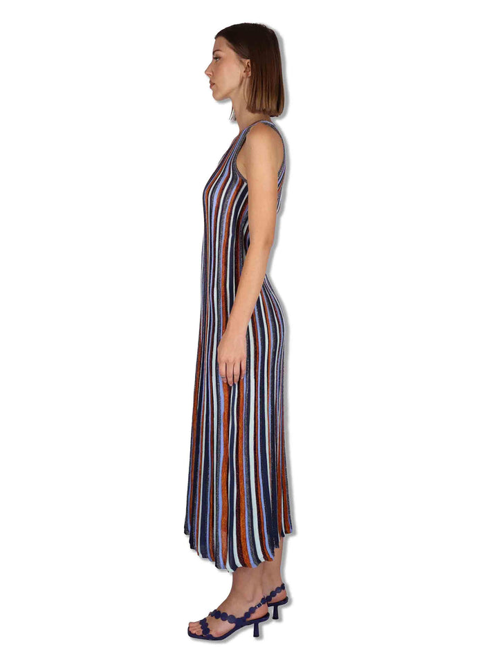 Abiti lunghi donna Flexage Stripes in viscosa a righe verticali azzurro e multicolore JF951378211 81B99 Maliparmi 