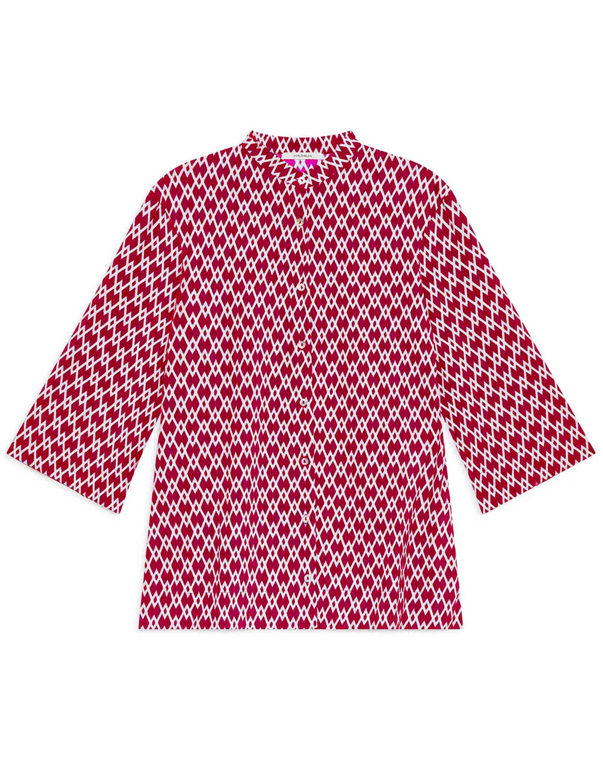 Camicie donna Diamond Glow in tessuto rosso stampato e maniche a 3/4 JM557570674 B3038 Maliparmi 