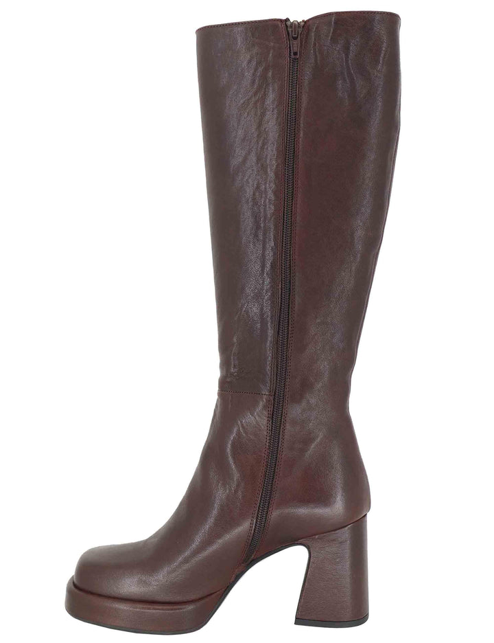Stivali donna in pelle opaca marrone con tacco alto e plateau 9680Z 014 Les Venues 