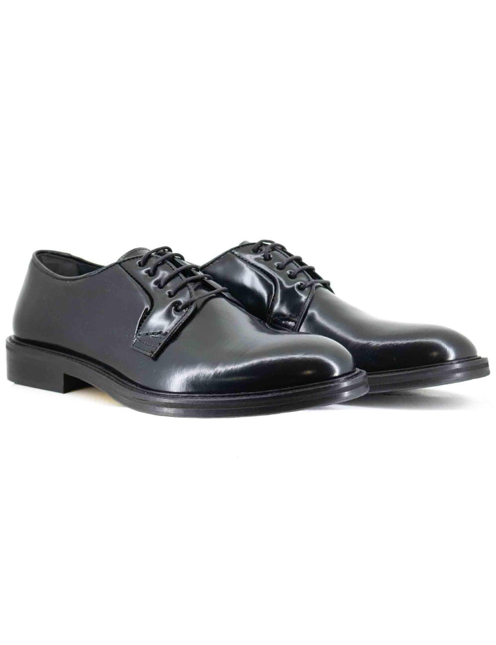 Stringate uomo in pelle nera con suola in cuoio e gomma cucita SP11401 001 Spatarella 
