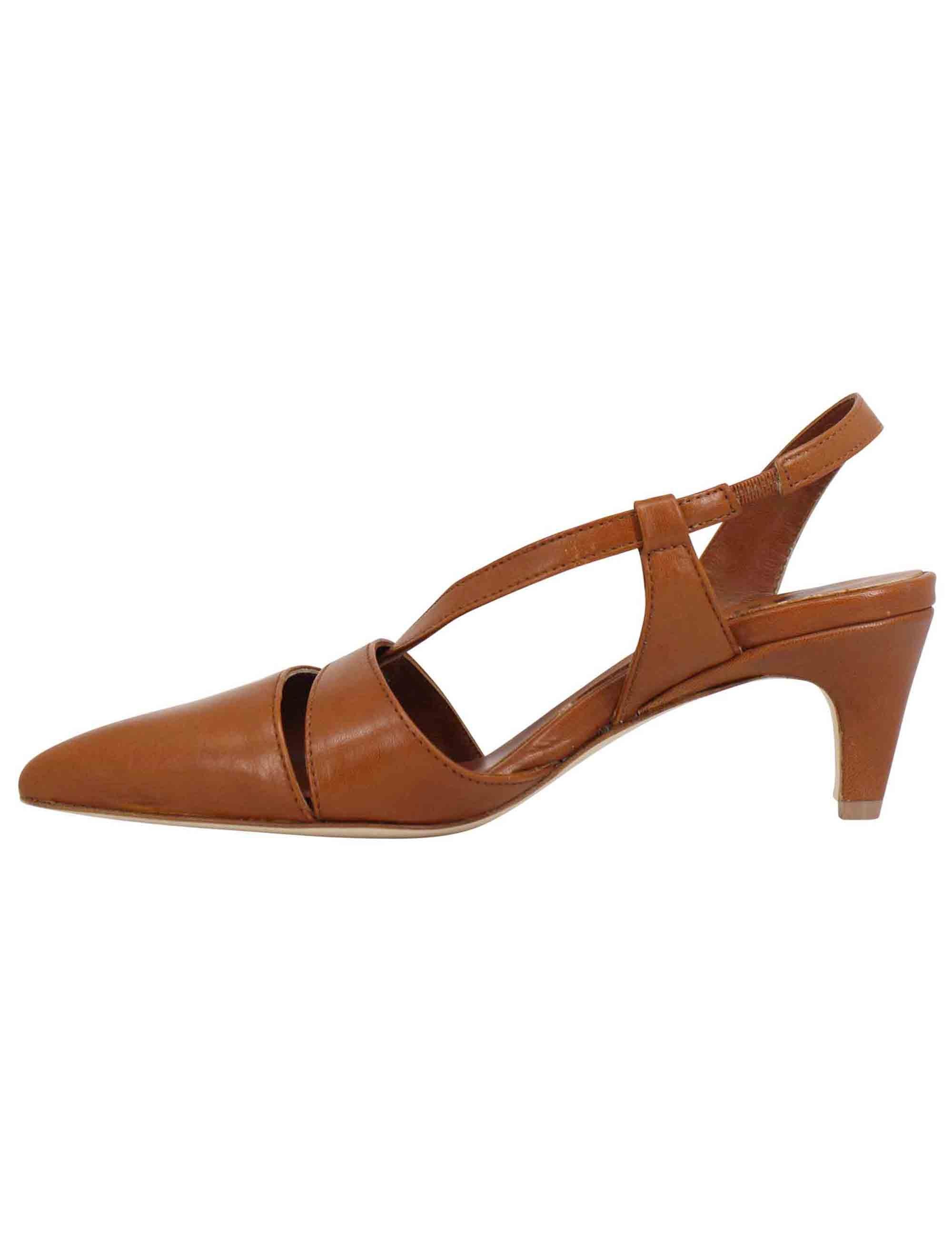 Decollete slingback donna in pelle cuoio con tacco basso CH1721 014 L'Arianna 