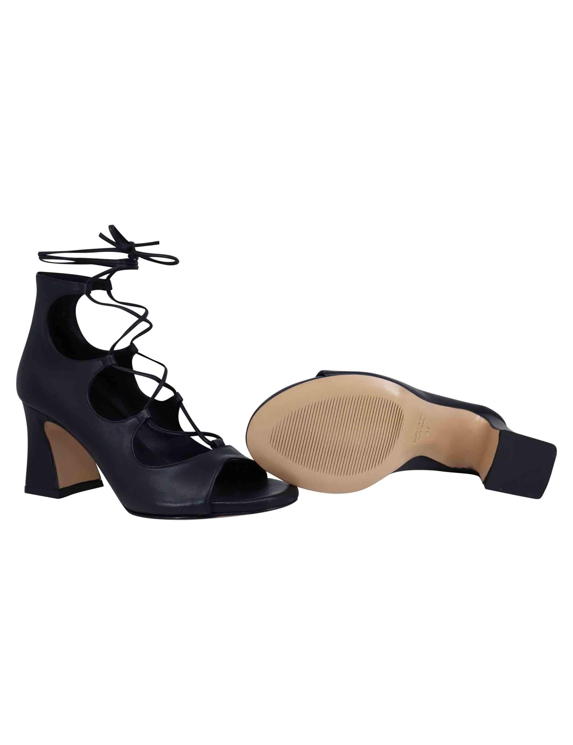 Sandali donna in pelle nera con lacci alla caviglia e tallone chiuso ROCK 20 001 Tattoo 