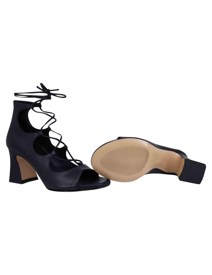 Sandali donna in pelle nera con lacci alla caviglia e tallone chiuso ROCK 20 001 Tattoo 