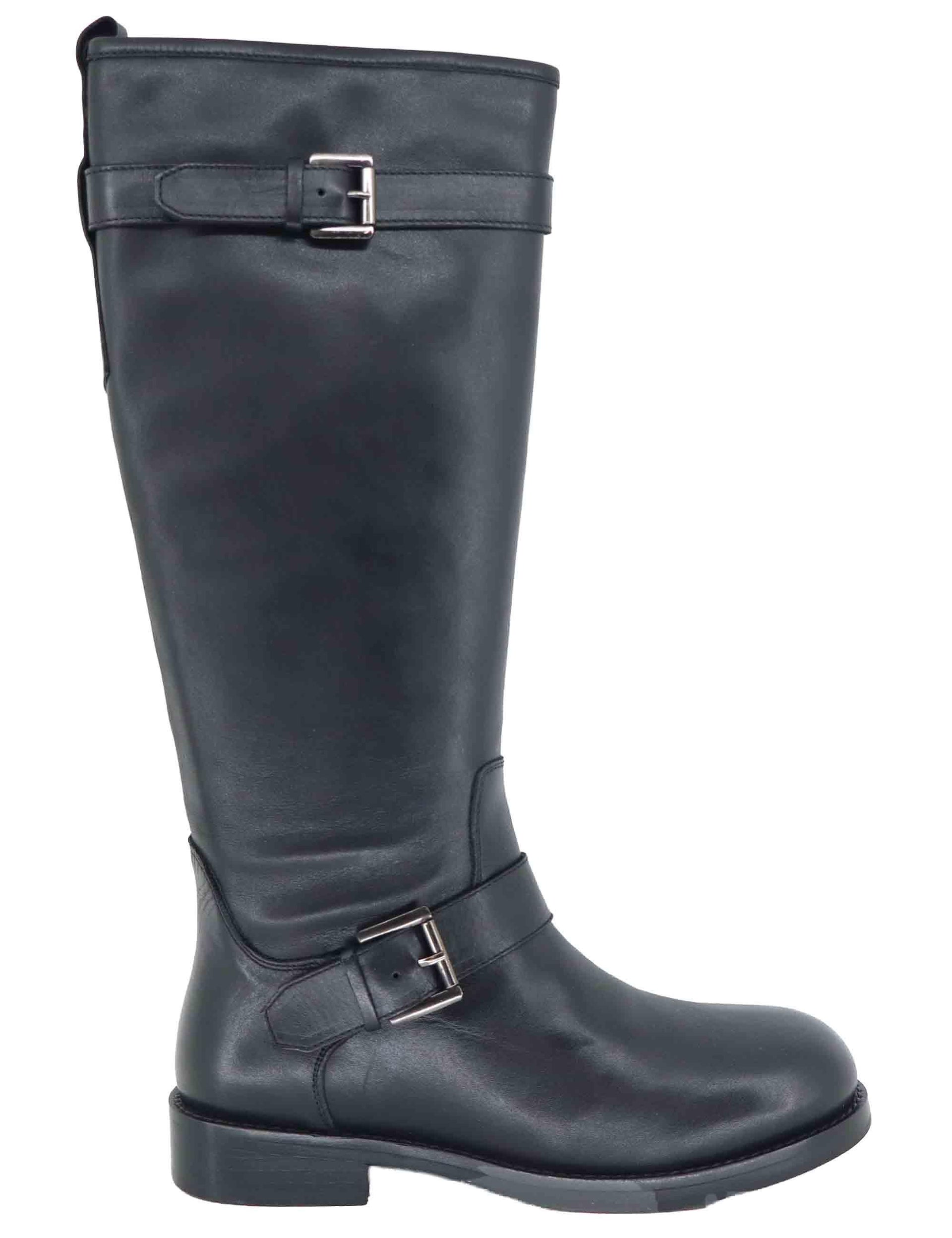 Stivali donna in pelle nera con tacco basso e cinturini 252-22-20 001 Zolfo 