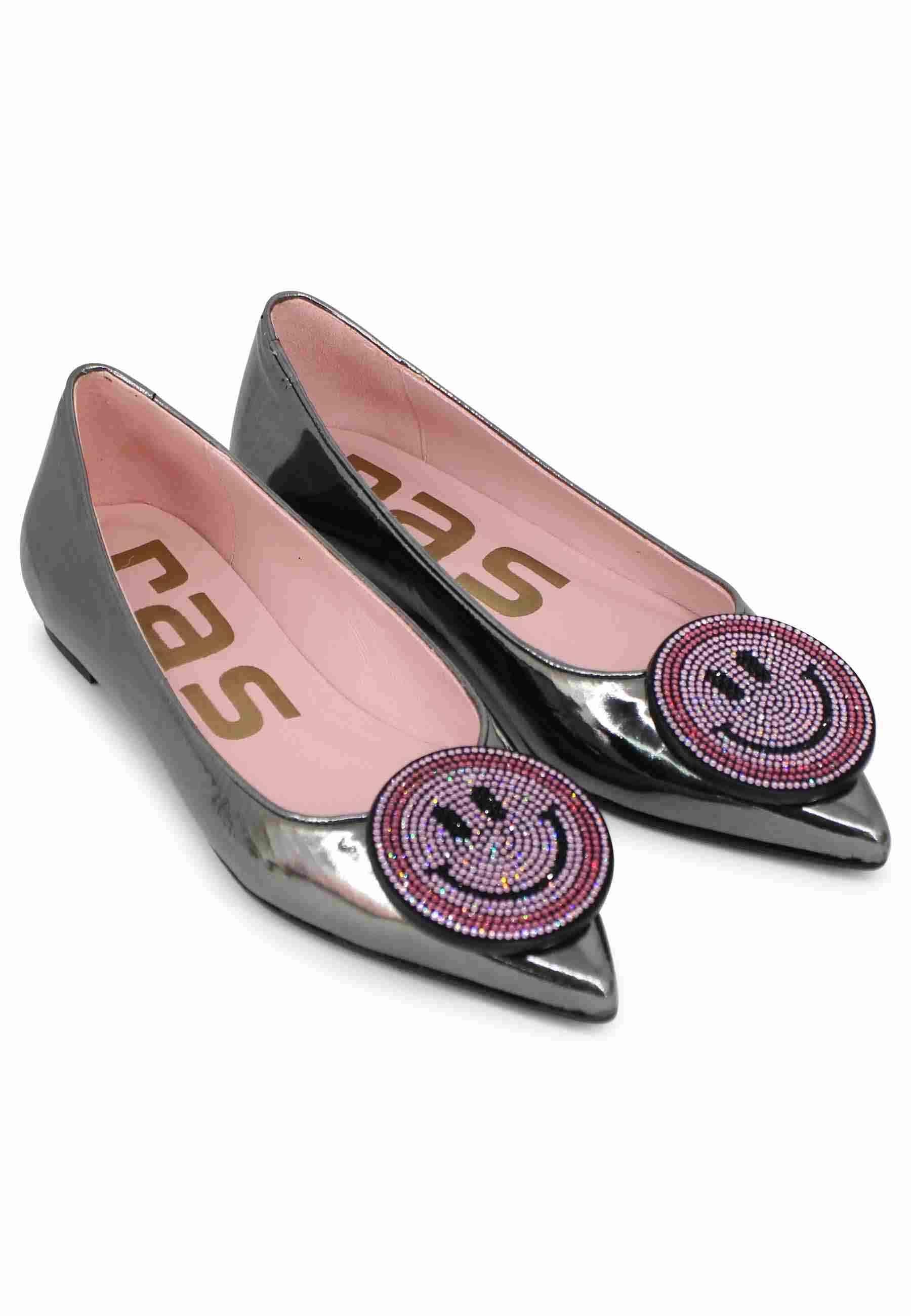 Ballerine Donna Ras 7302 022: Vernice Grigia Specchio e Fibbia Strass