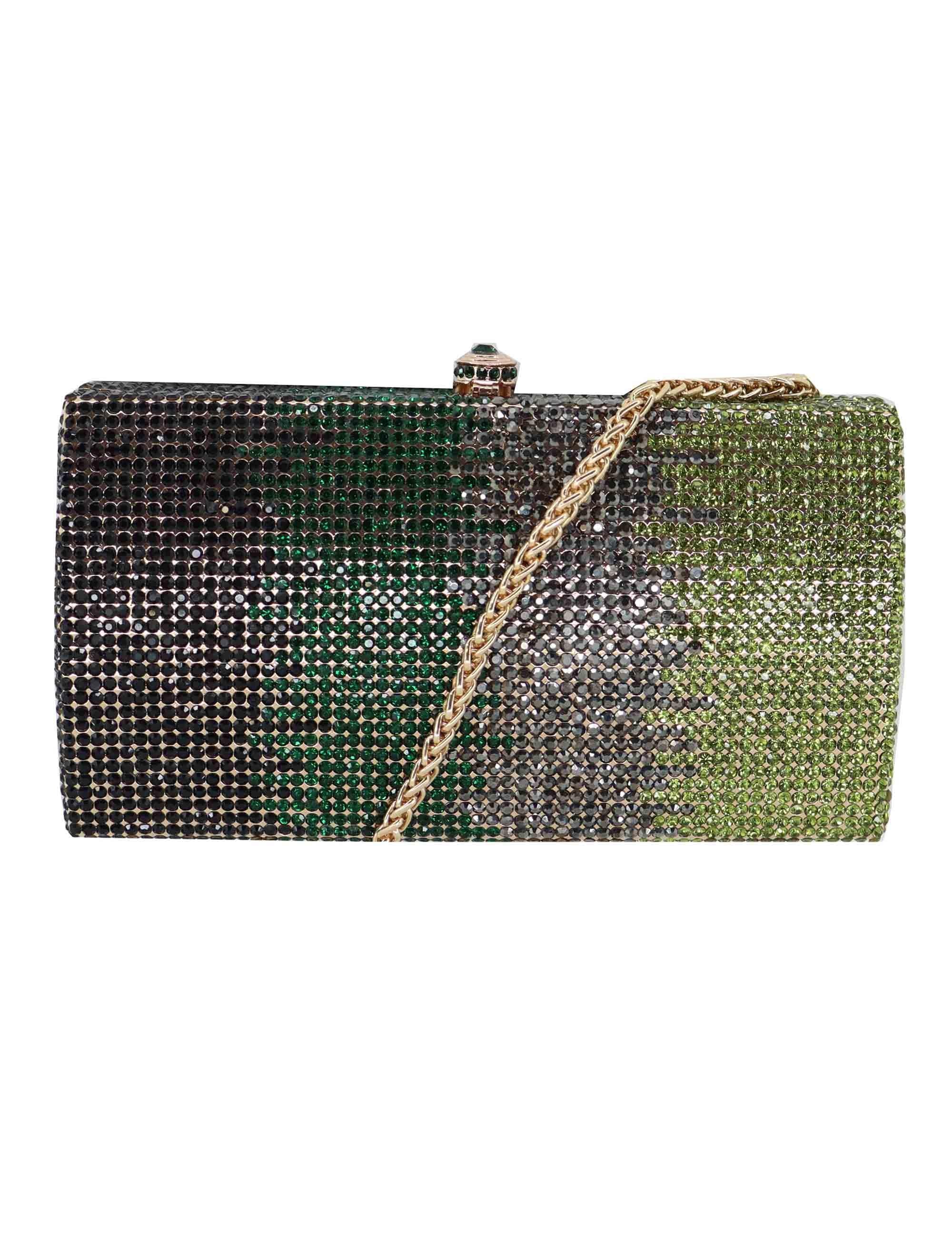 Clutch donna in strass verde con tracolla ACA0199 GREEN Anna Cecere 