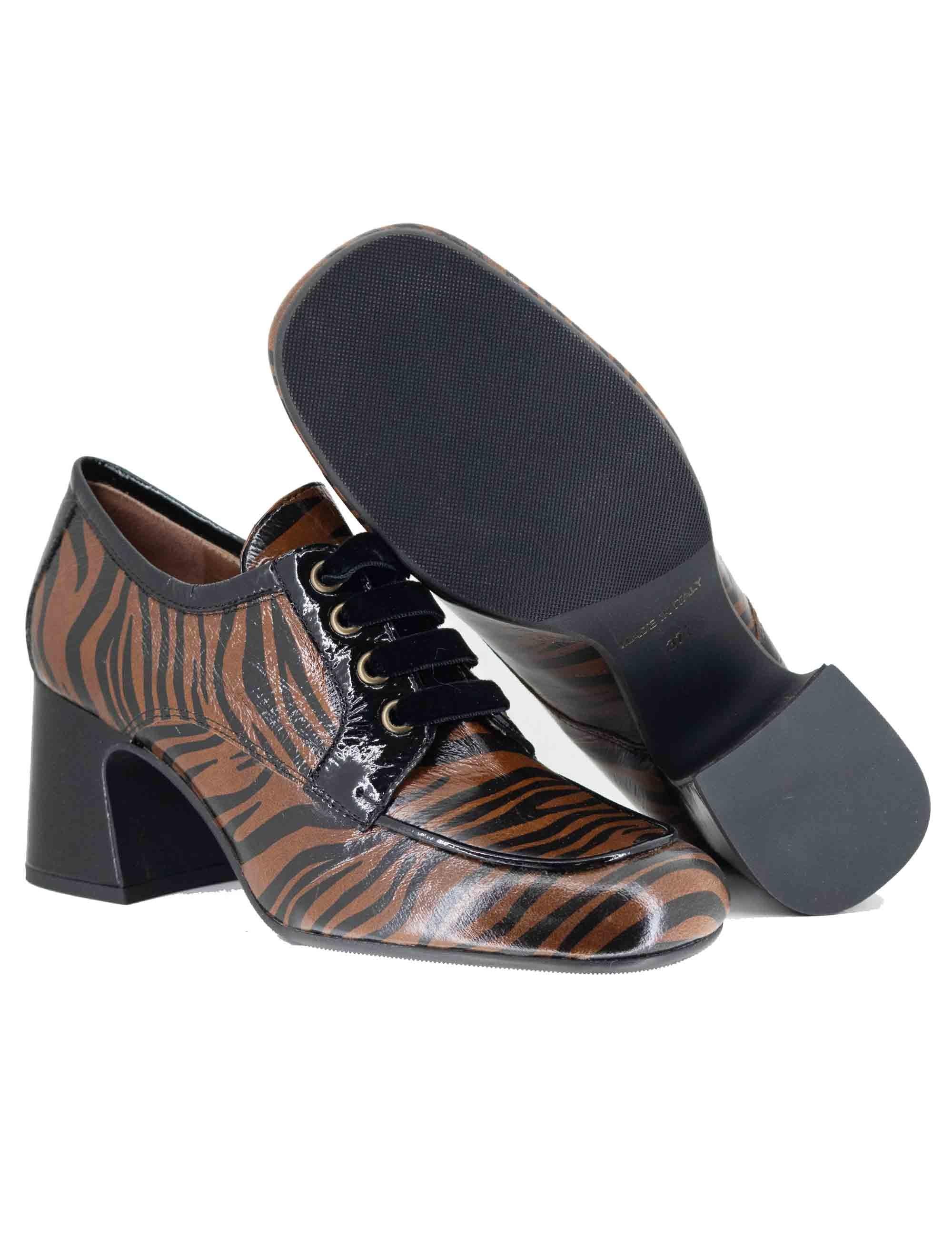 Stringate donna in pelle animalier bicolore con tacco alto 5115Z 019 Les Venues 