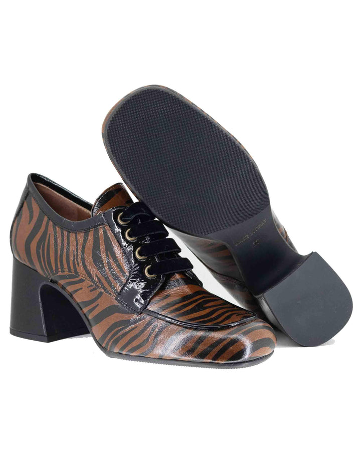 Stringate donna in pelle animalier bicolore con tacco alto 5115Z 019 Les Venues 