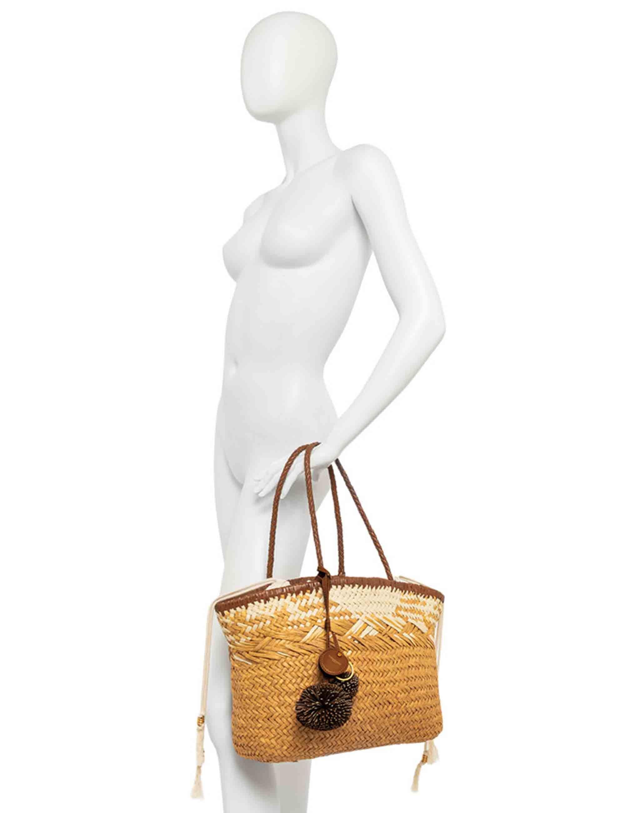 Borse donna Paloma in paglia intrecciata naturale manici in pelle e chiusura coulisse BS11312 COMM STRAWINT 064 Gianni Chiarini 