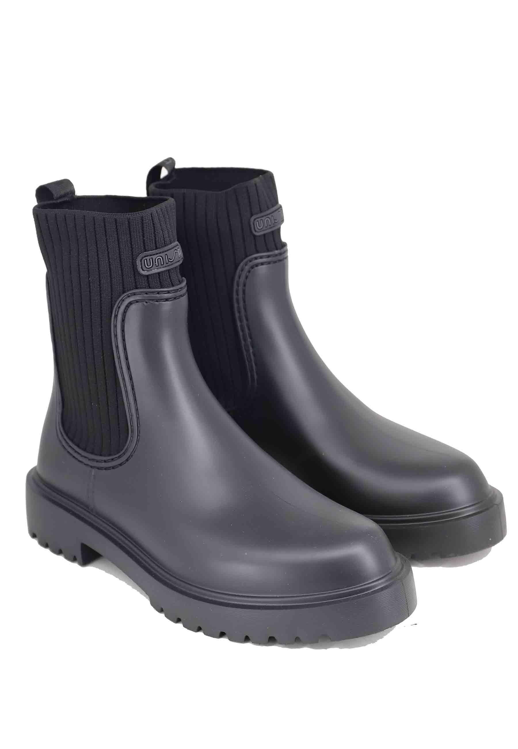 Stivaletti pioggia donna in pvc nero con elastici laterali FAYNAR RIB BLACK Unisa 