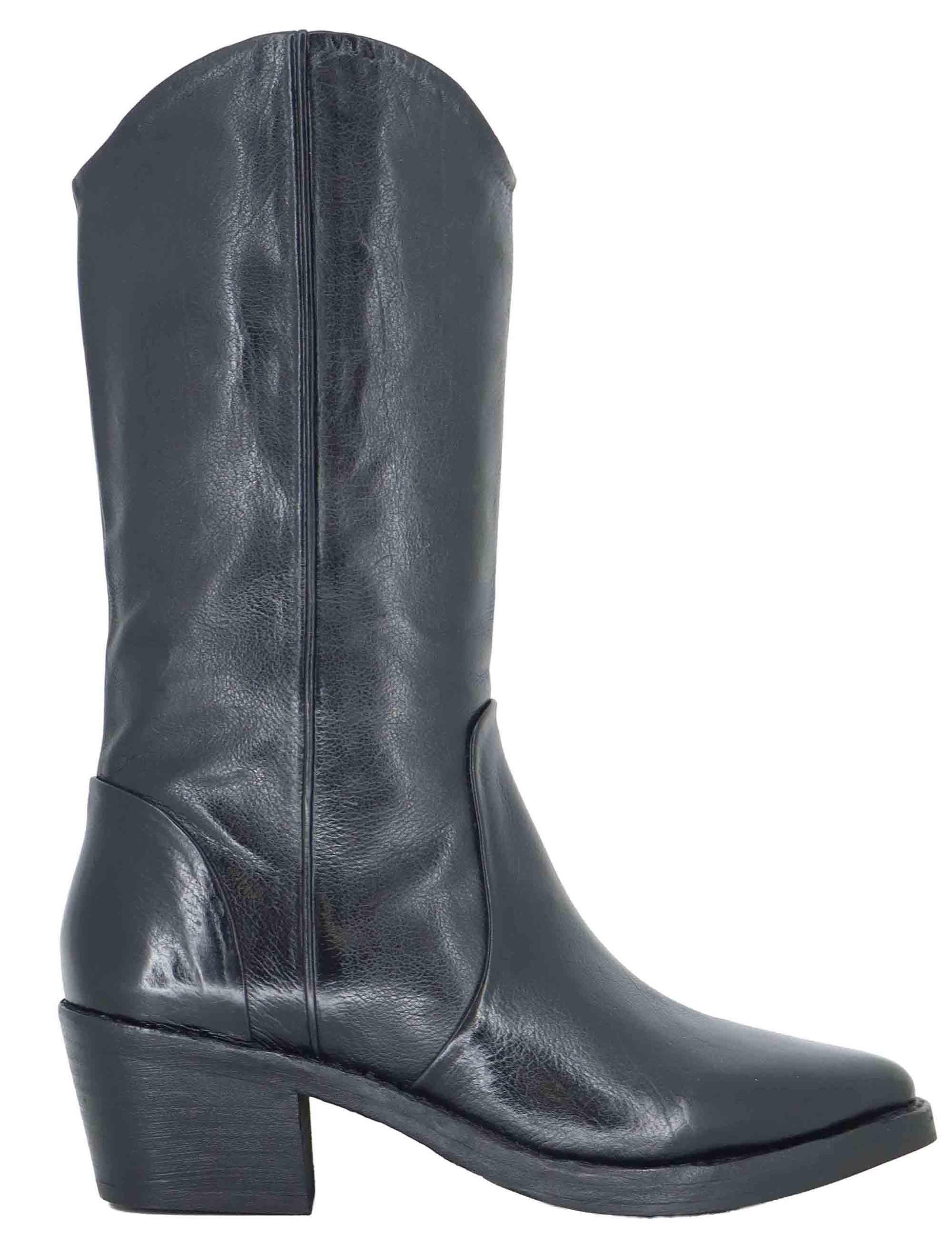 Stivali texani donna in pelle nera con tacco medio 252-21-14 BLACK Zolfo 