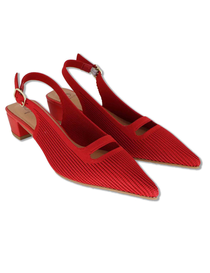Decollete slingback in tessuto rosso con tacco basso e punta a punta 75034 65-02 Miss Elastic 
