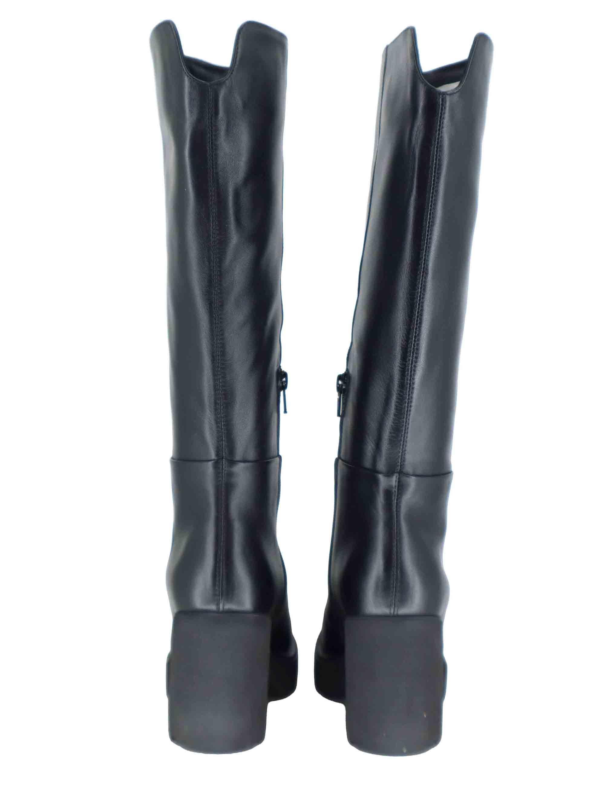 Stivali donna in pelle nera con suola alta in gomma KAYLI STT BLACK Unisa 